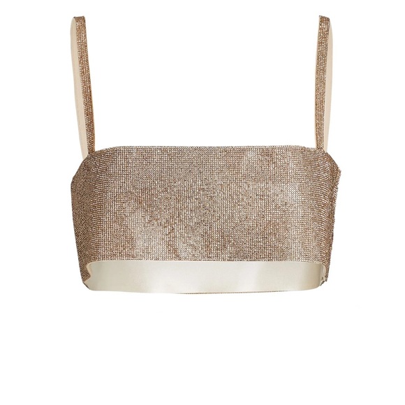 NUÉ Charlotte Crystal-Embellished Rhinestone Bra Top Gold Size Small - Picture 3 of 4